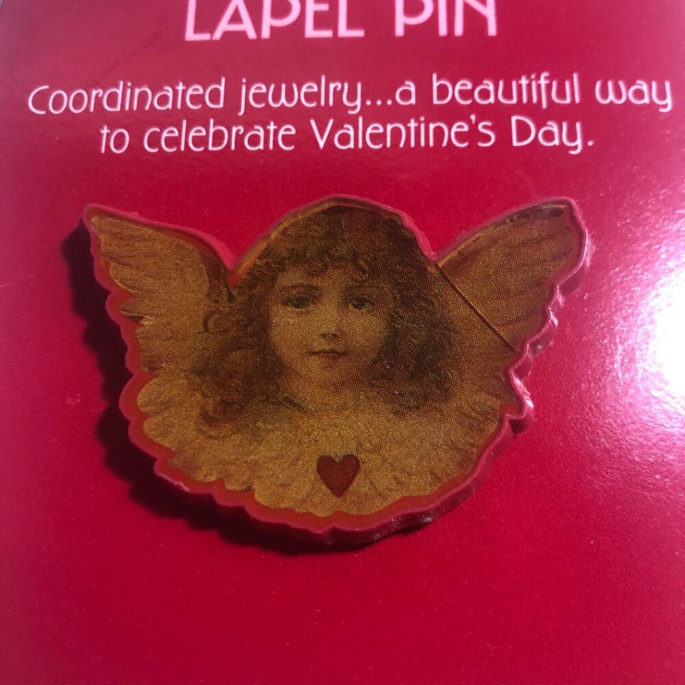 New Vintage Hallmark Victorian Romance Lapel Pin Girl with Wings Valentine Angel